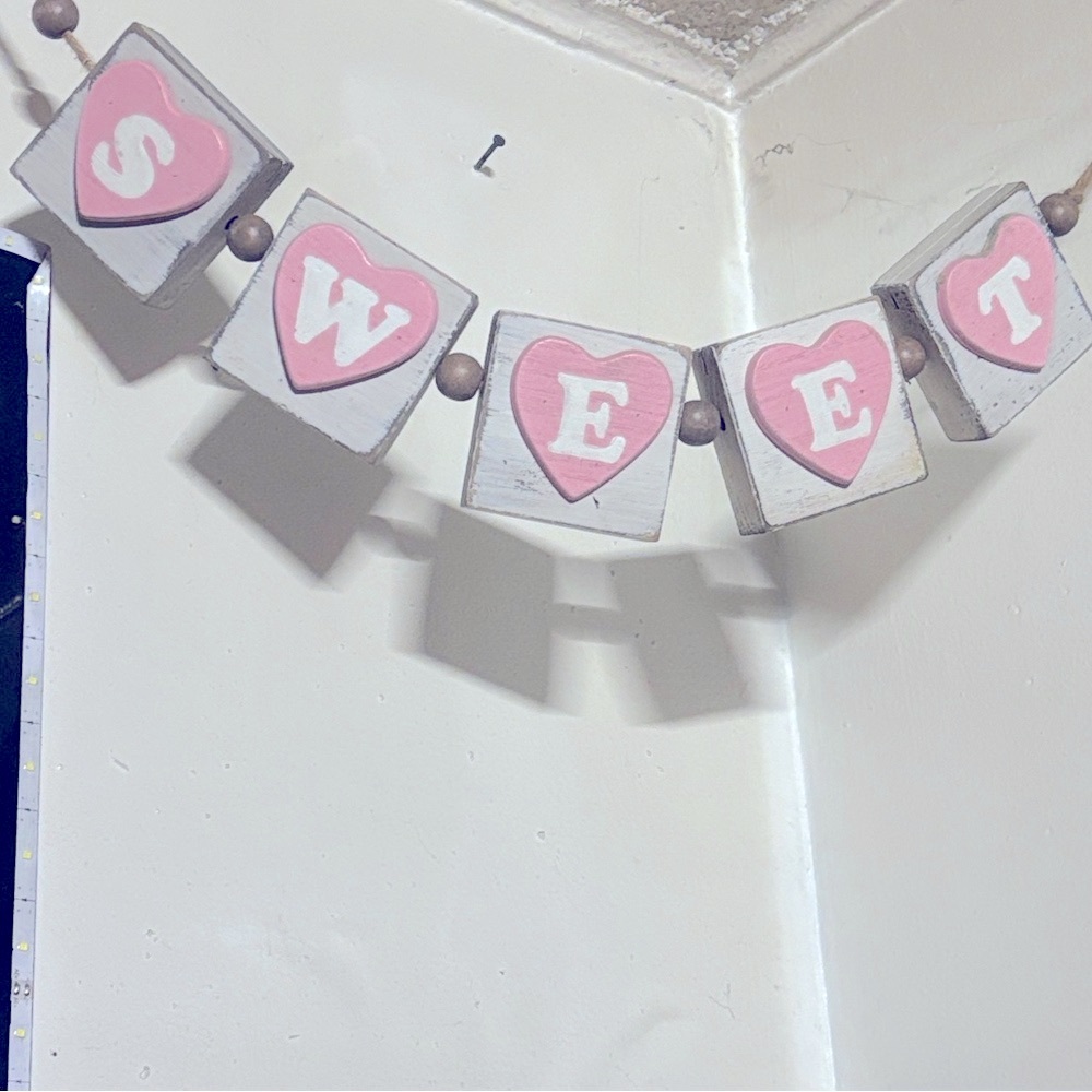 “Sweet Heart Block Garland for Valentines Day or Birthday Partys- Pink and White - Picture 6 of 6